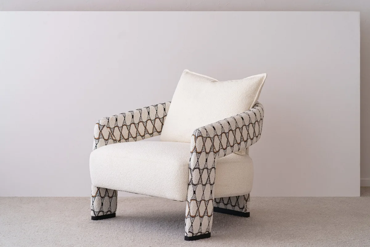 Butaca doble tapizado · beige y estampado