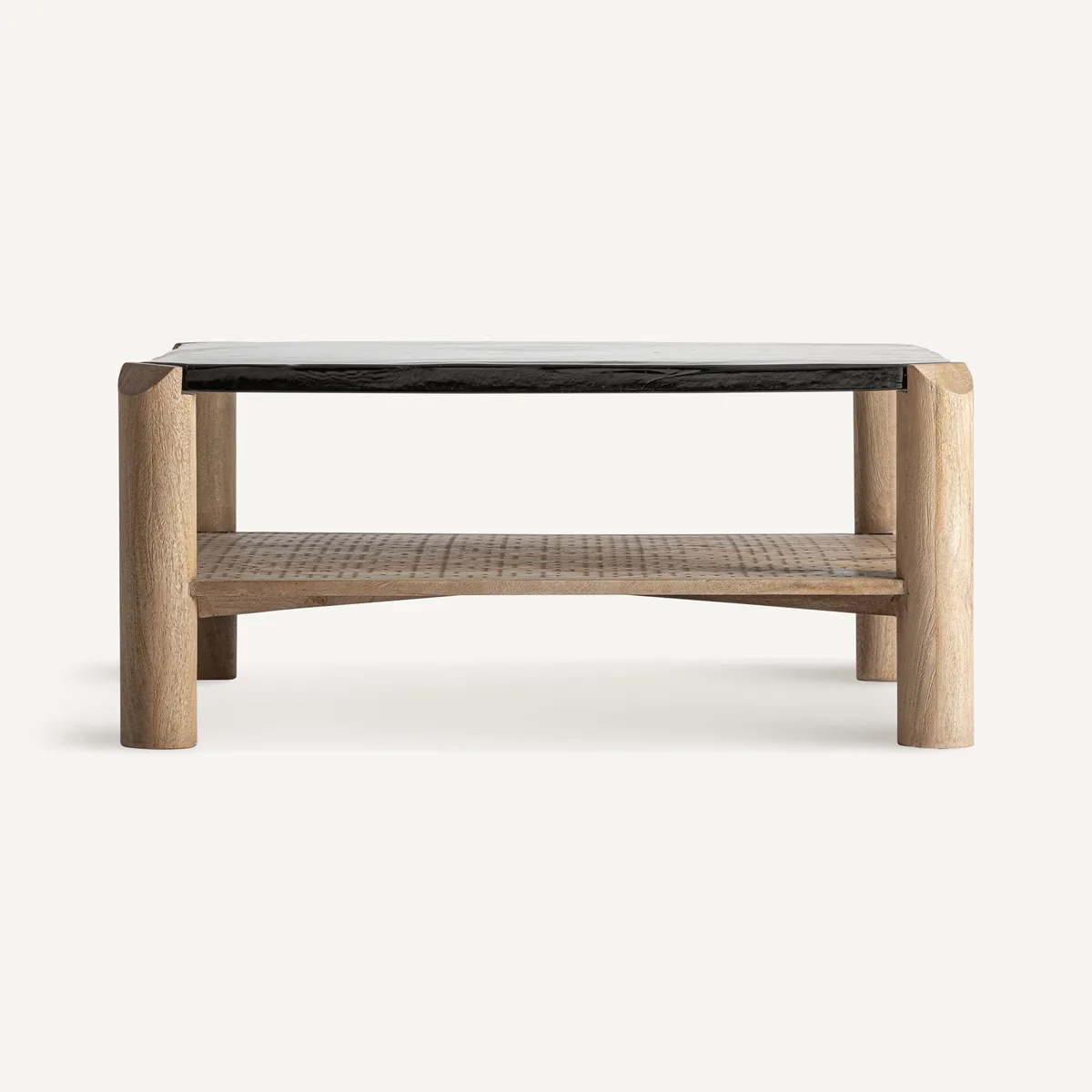 Mesa de centro Jacquard de madera y cristal